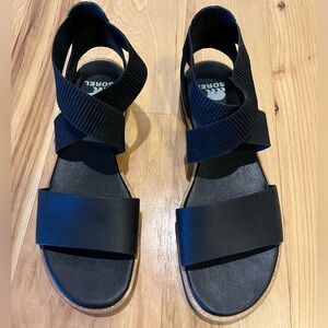 SOREL Ella lll sandal, black, size 6.5